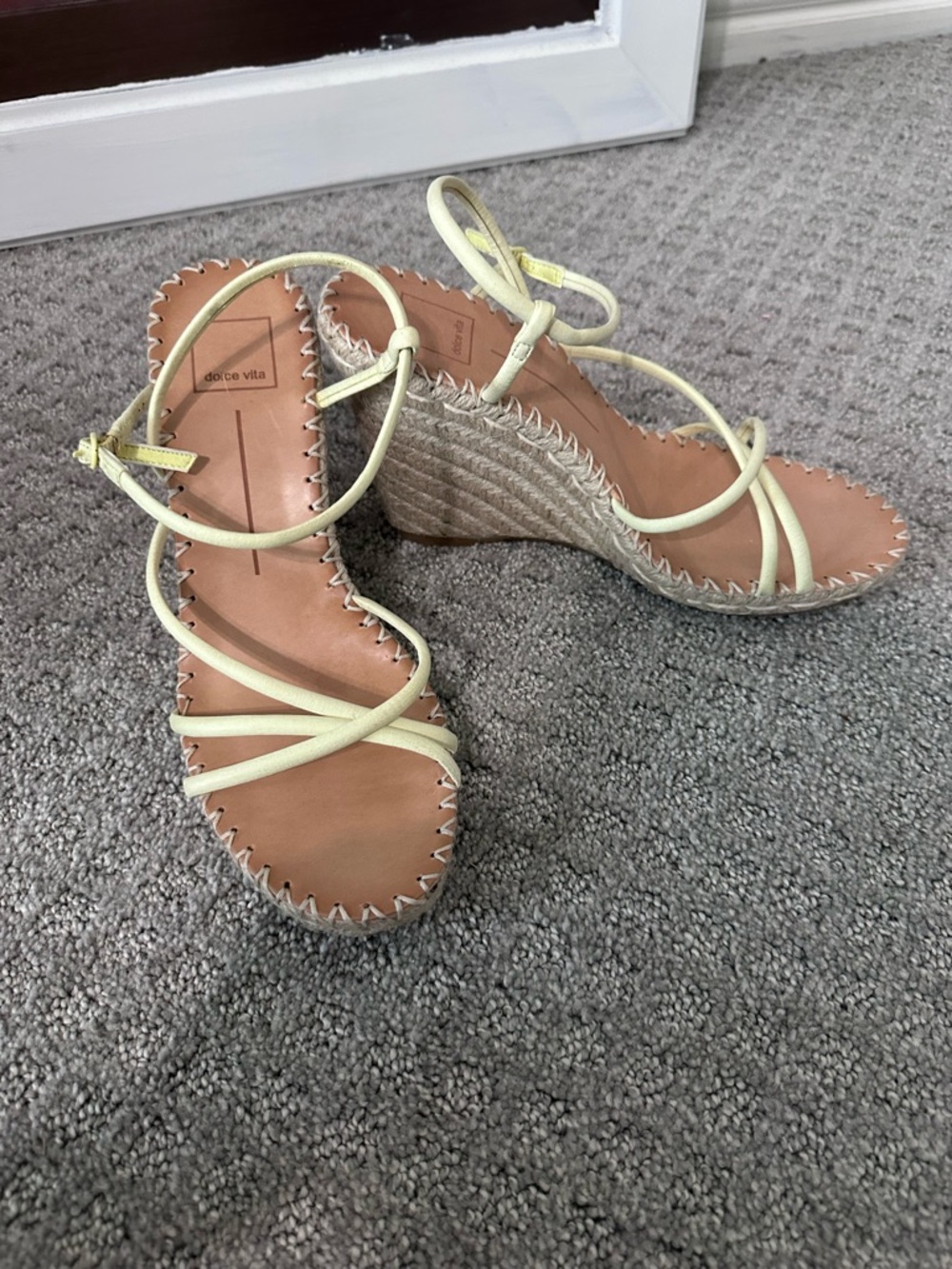 Dolce Vita Light Yellow Strappy Espadrille Wedge Sandals